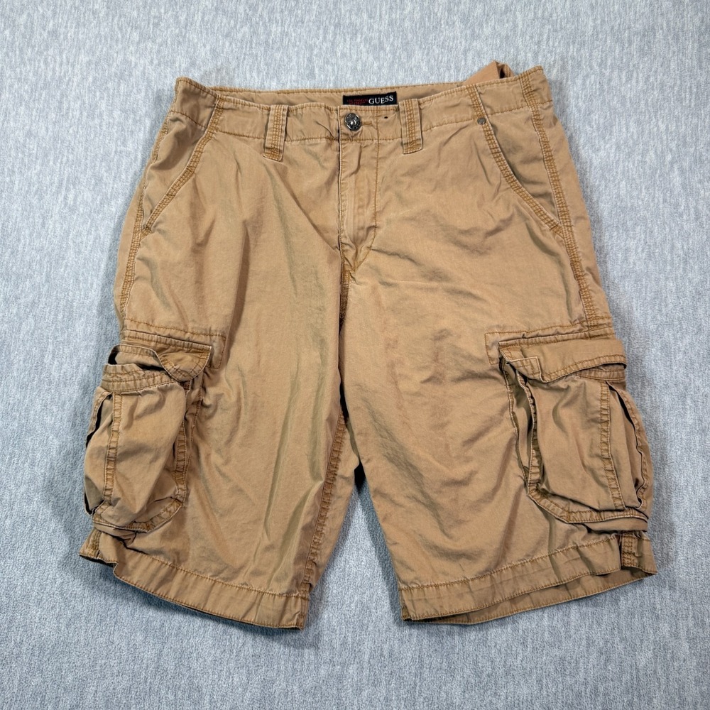 Guess Shorts Mens 34 Brown Cargo Khaki Cotton Multi Pocket Casual Summer Outdoor